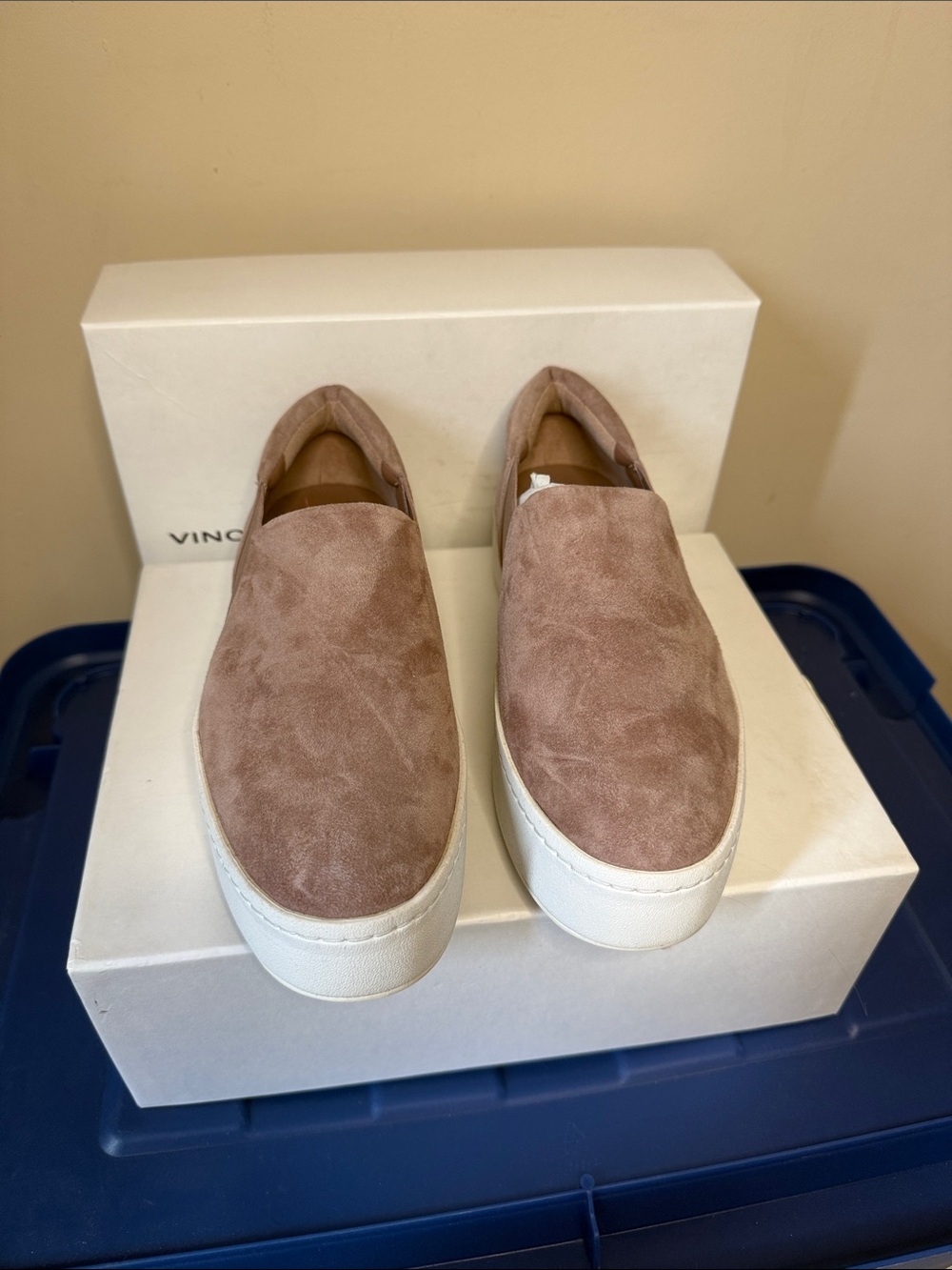 Vince Suede Slip-On Sneakers in Dusty Rose with White Sole